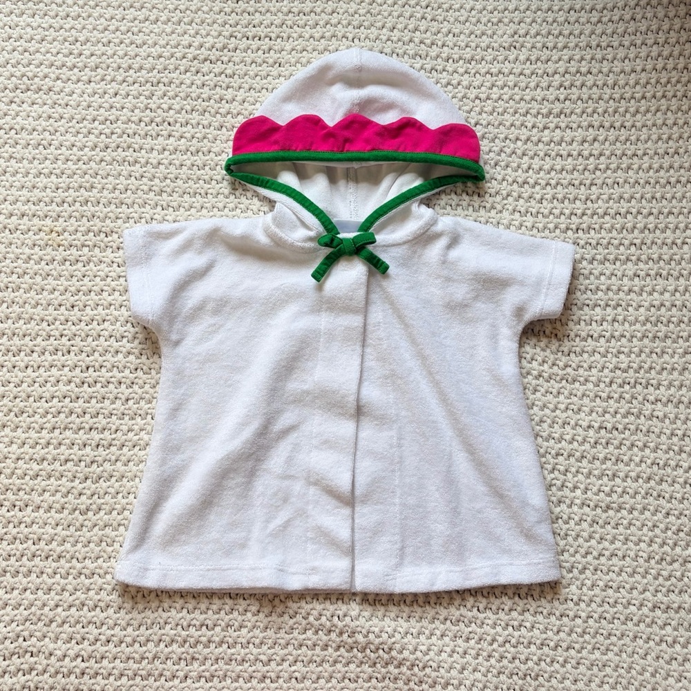 Florence Eiseman 9M Girls Terry Towel Robe In White With Pink And Green Detail